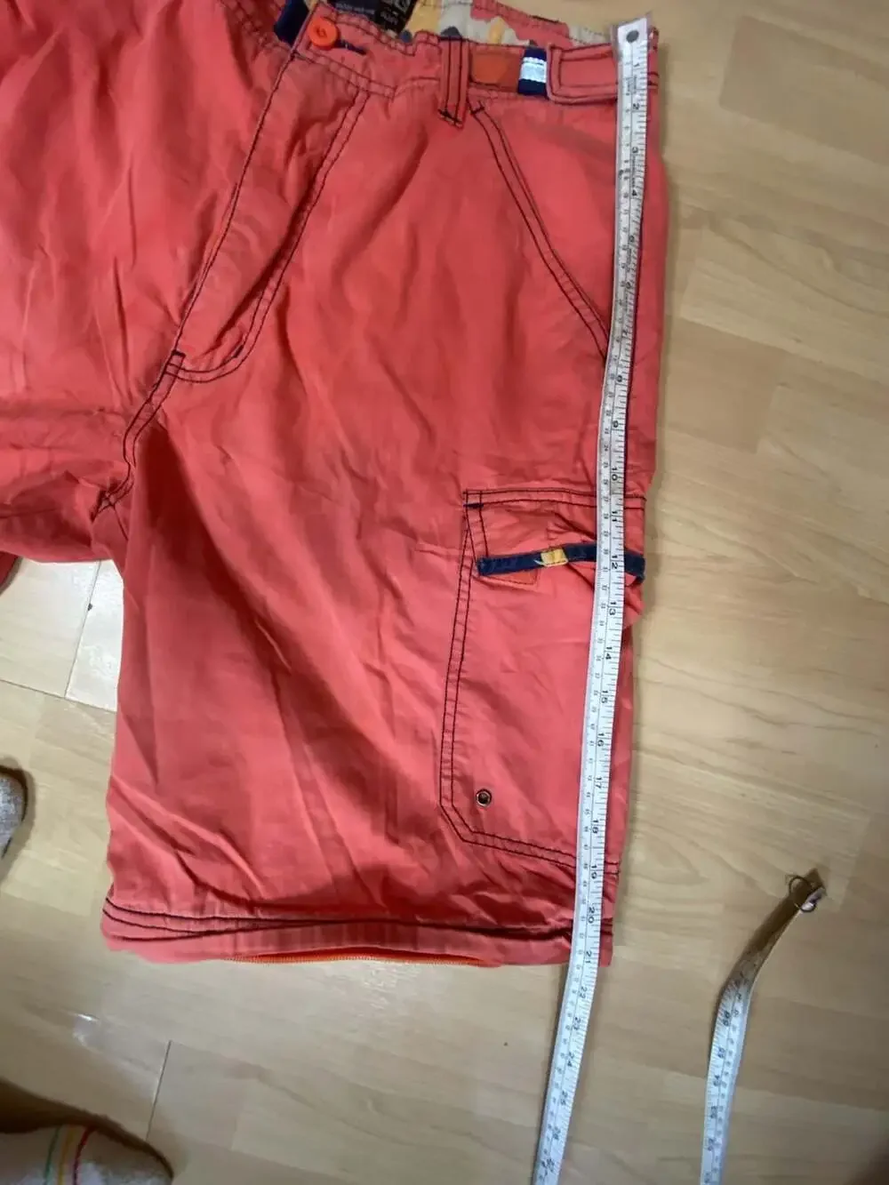 Plugg Men's Vintage Cargo Shorts Orange Utility Multi-Pocket